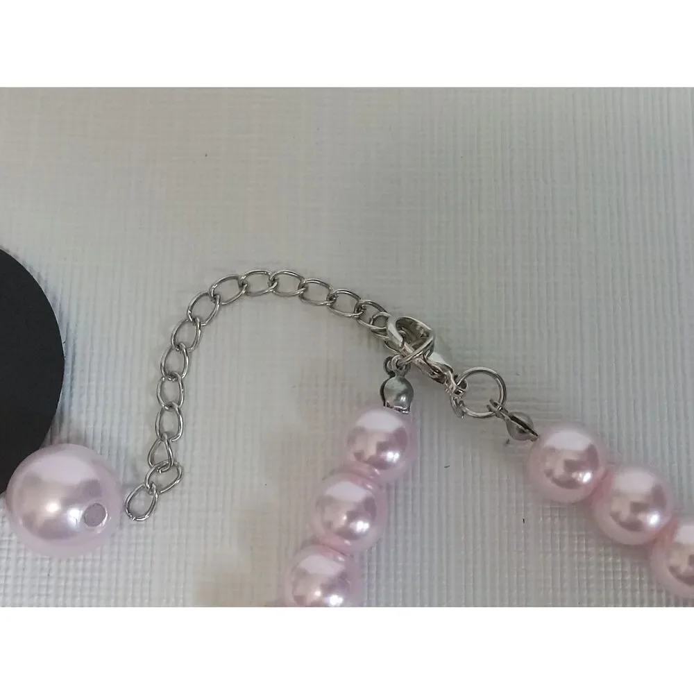Soft Pink Round Beaded Adjustable Single Strand Matching Necklace & Earring Set
